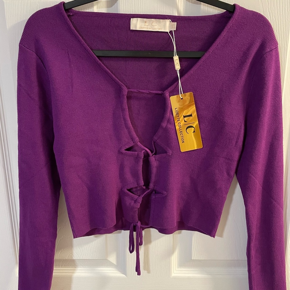 Lizette Collection Purple Lace Up Crop - XL